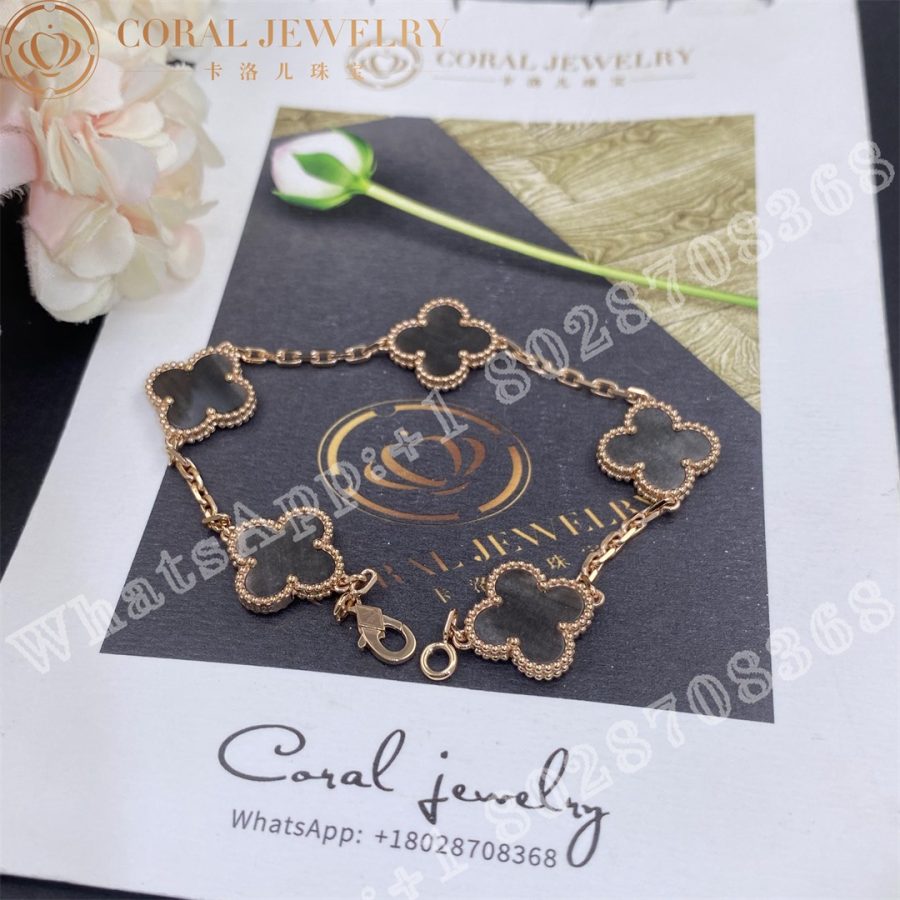 Van Cleef & Arpels Vintage Alhambra bracelet, 5 motifs Rose gold, Silver Obsidian - Image 6