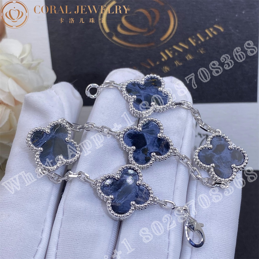 Van Cleef & Arpels Vintage Alhambra bracelet, 5 motifs White gold, Pietersite - Image 4