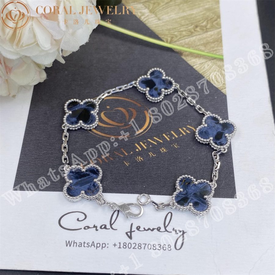 Van Cleef & Arpels Vintage Alhambra bracelet, 5 motifs White gold, Pietersite - Image 6