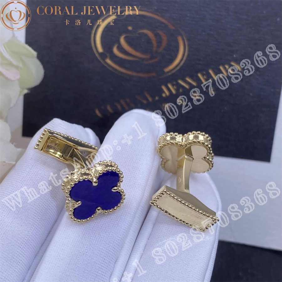 Van Cleef & Arpels Gold and Lapis Lazuli Alhambra Cufflinks - Image 3