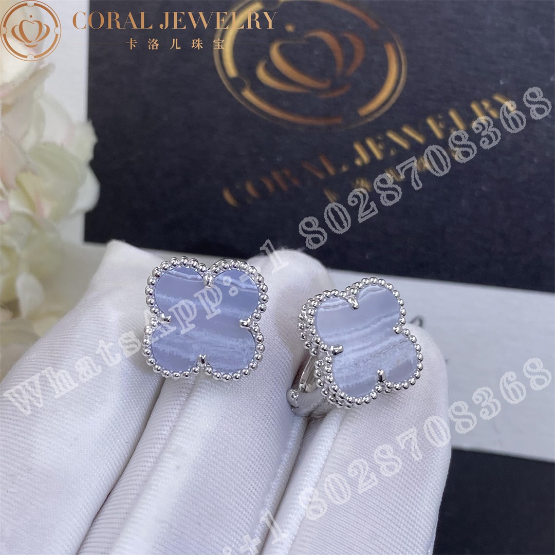 Van Cleef Arpels Vintage Alhambra Earrings White Gold Chalcedony Coral (1)