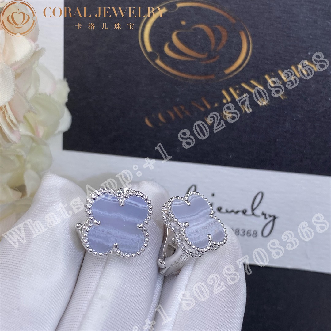 Van Cleef Arpels Vintage Alhambra Earrings White Gold Chalcedony Coral (2)