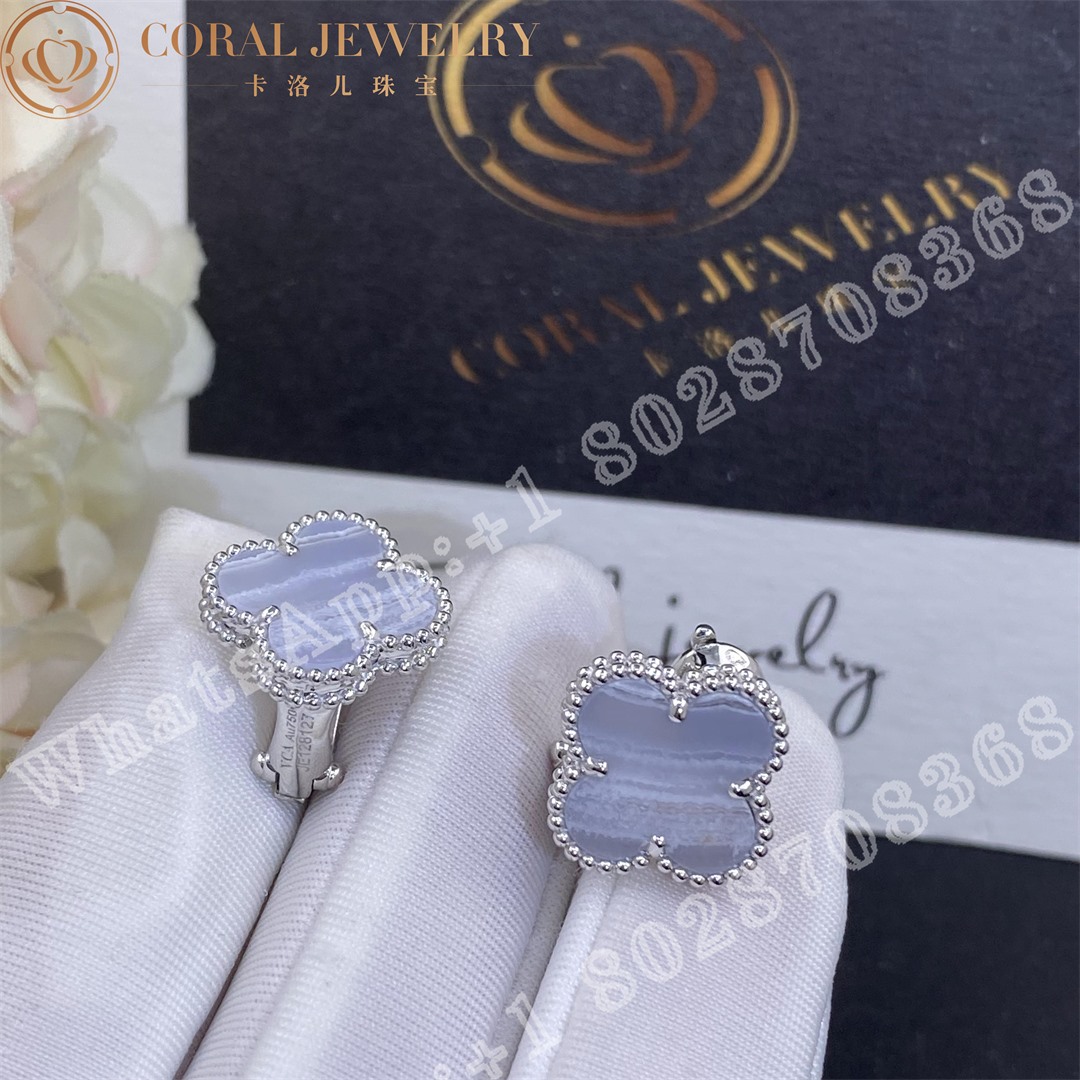Van Cleef & Arpels Vintage Alhambra Earrings White Gold, Chalcedony - Image 3