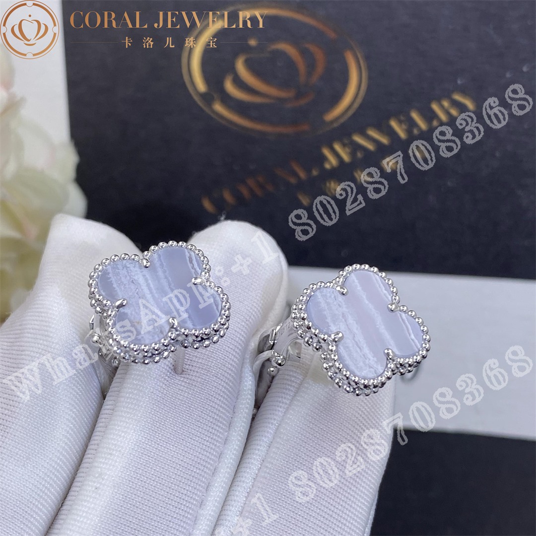 Van Cleef & Arpels Vintage Alhambra Earrings White Gold, Chalcedony - Image 4