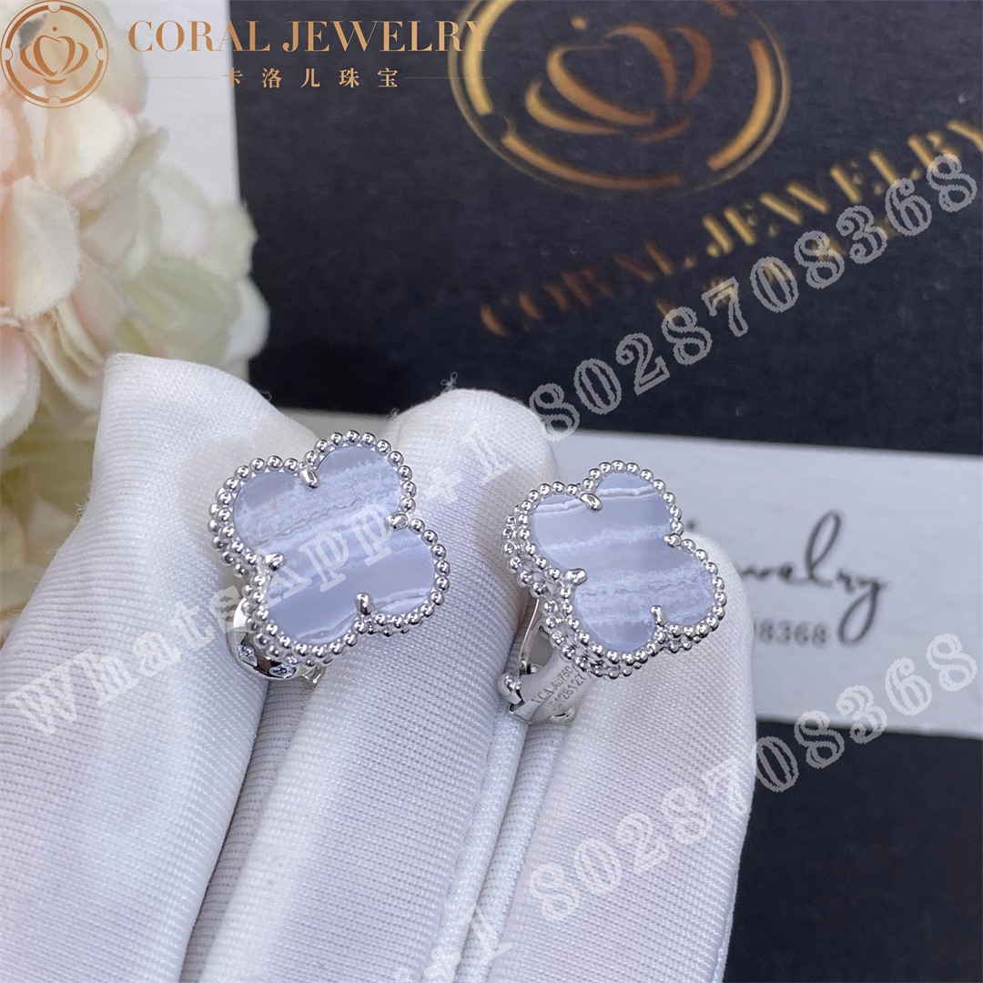 Van Cleef & Arpels Vintage Alhambra Earrings White Gold, Chalcedony - Image 5