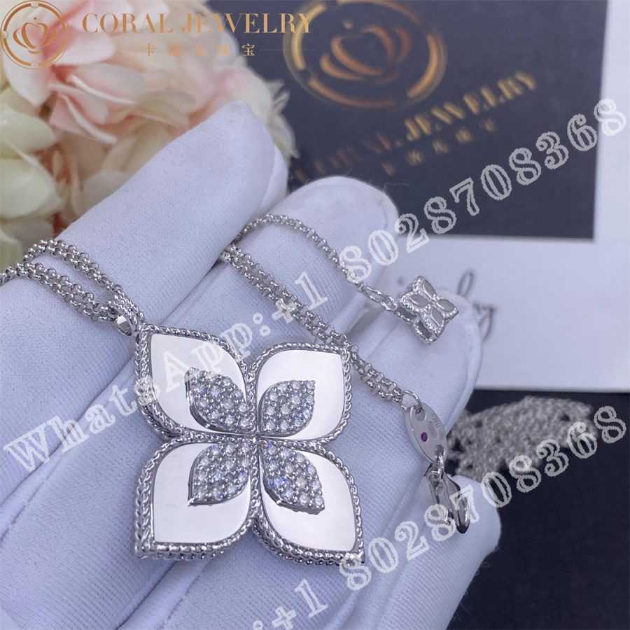 Roberto Coin White Gold Diamond Princess Flower White Gold Necklace - 3.5cm - Image 5