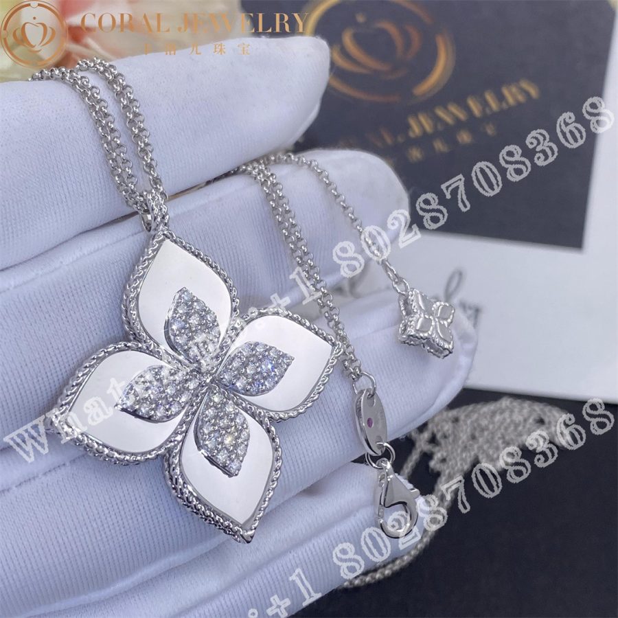 Roberto Coin White Gold Diamond Princess Flower White Gold Necklace - 3.5cm - Image 6