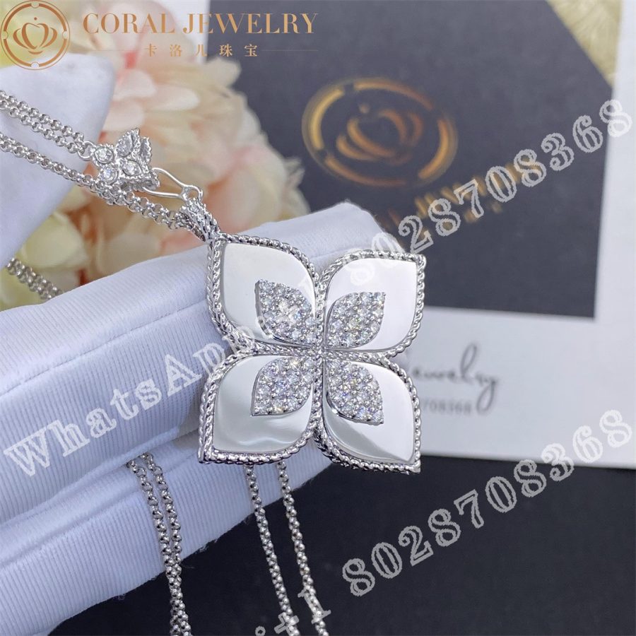 Roberto Coin White Gold Diamond Princess Flower White Gold Necklace - 3.5cm - Image 3