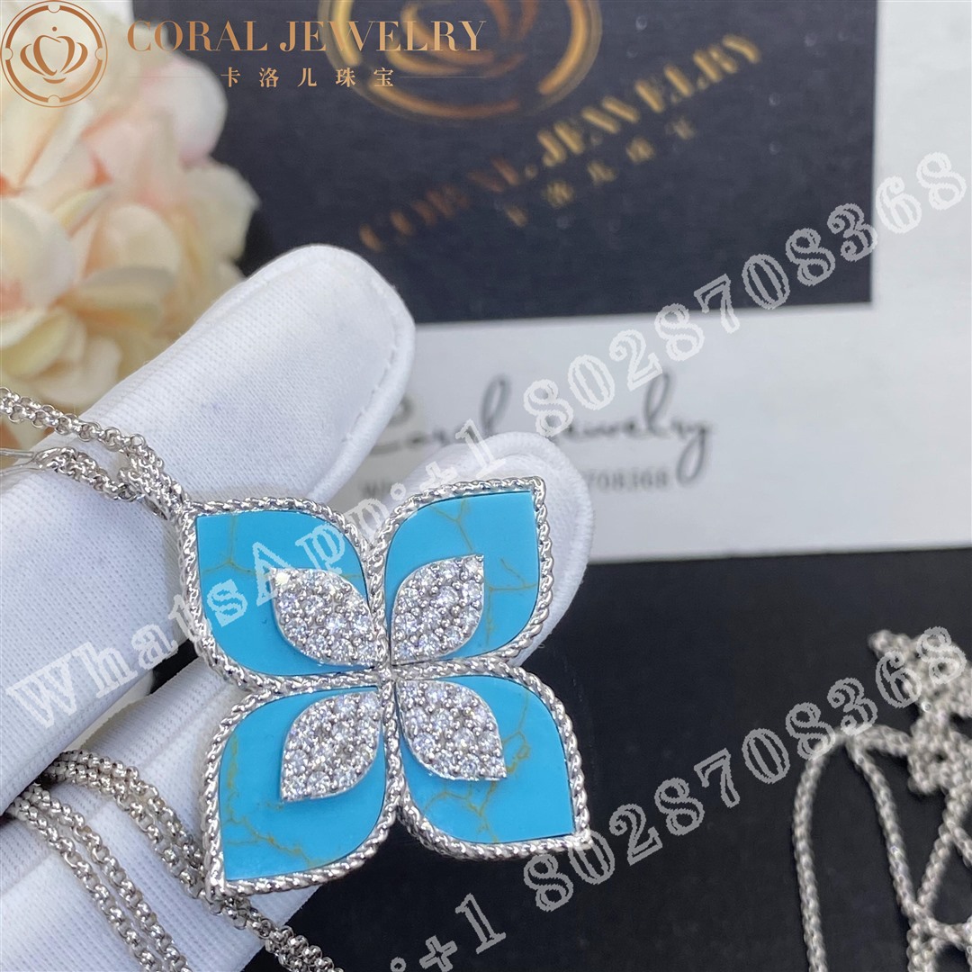 Roberto Coin White Gold Diamond Turquoise Princess Flower Pendant 3 5cm Coral (12)